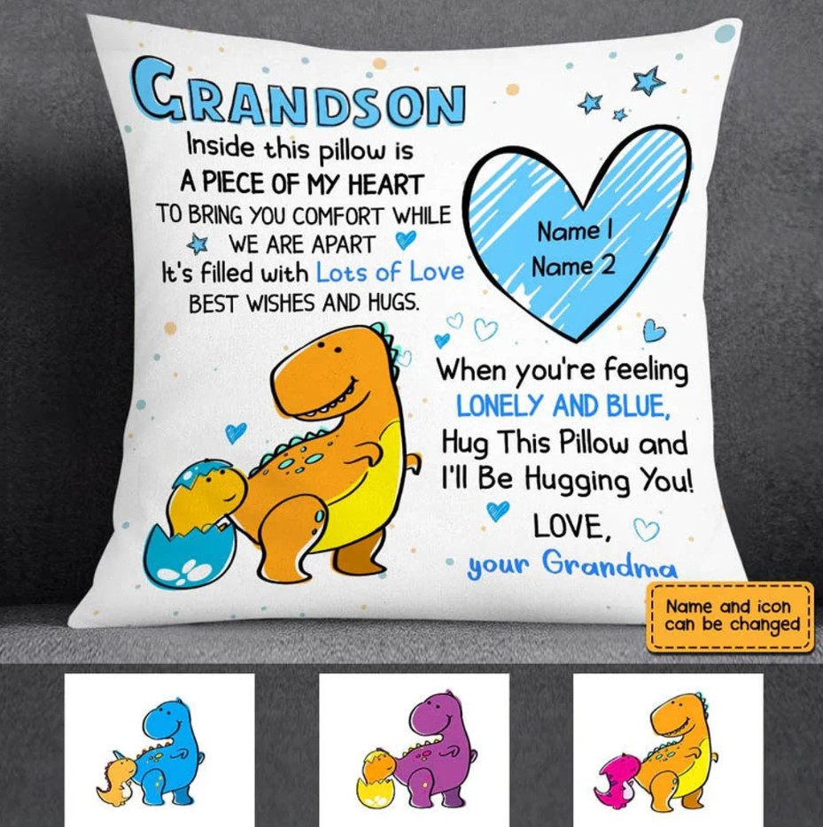 Personalized Grandson Dinosaur Pillow Mom Grandpa Granddaughter Gift For Grandmother Fathers Day Gift Gift For Dad Granddad Pillowcase